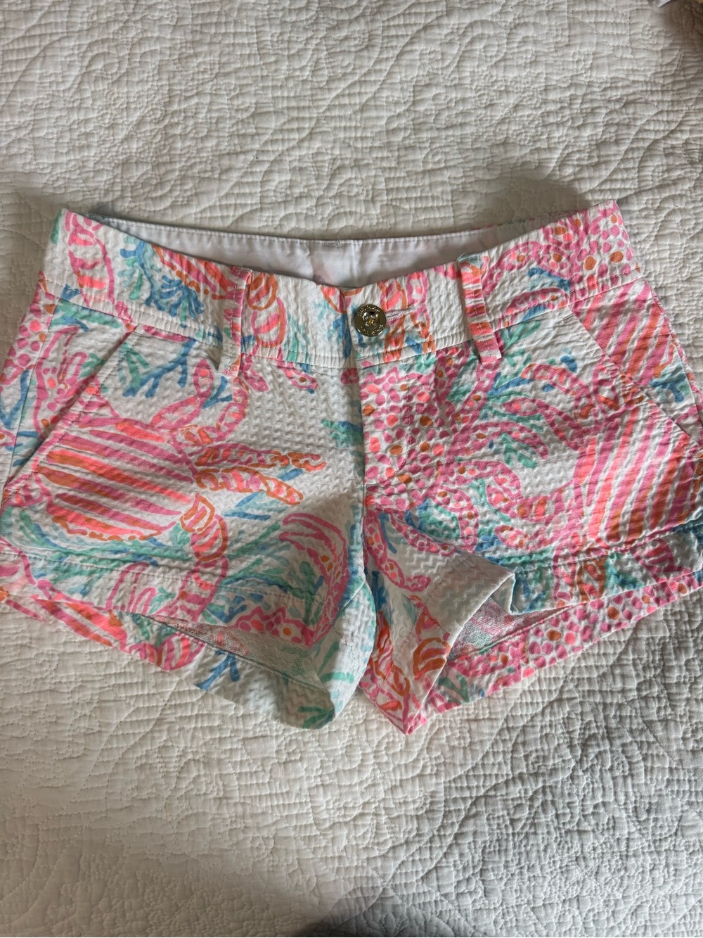 Women’s Pink Tropical Print Seersucker Shorts